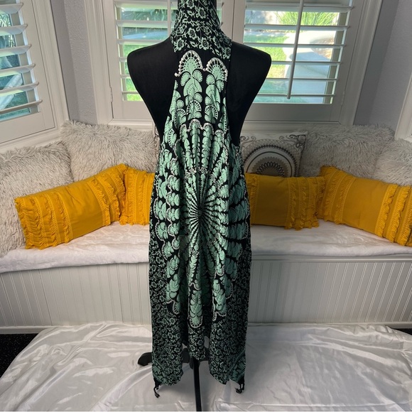 Mint & Black Mandala Kimono Vest | Boho Chic Layer | Festival Style - Picture 3 of 9